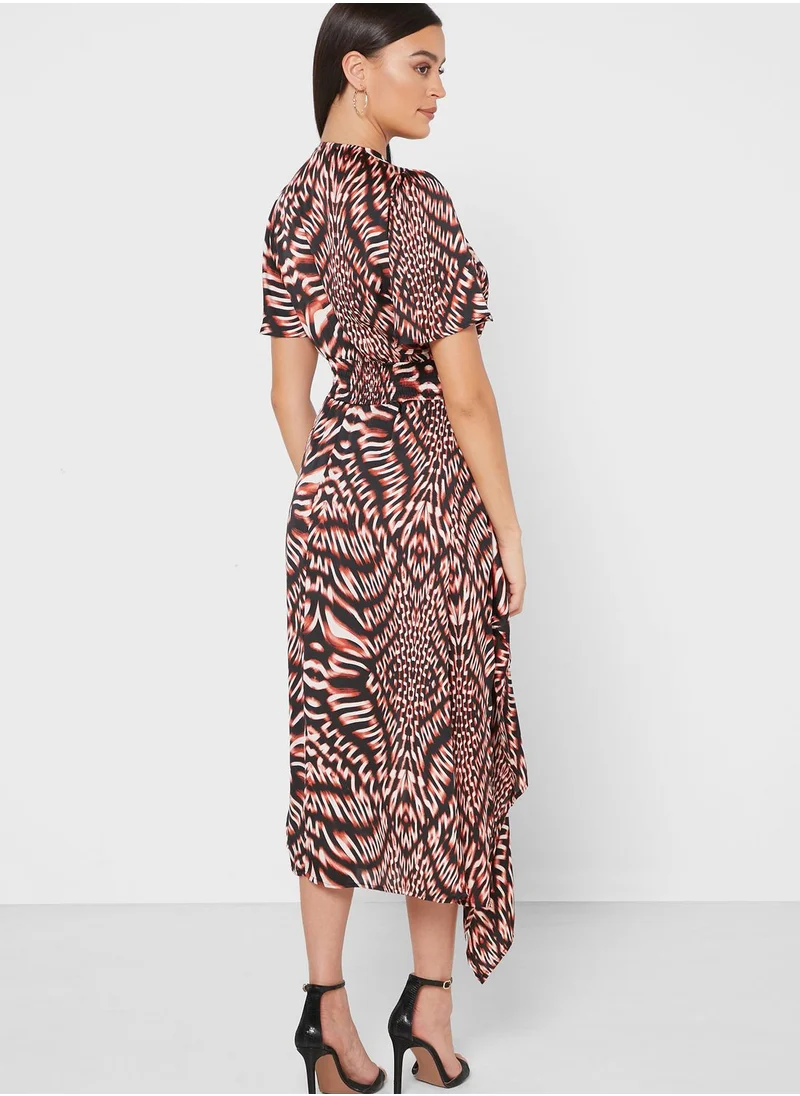 ELLA Printed Smock Waist Midi Dress