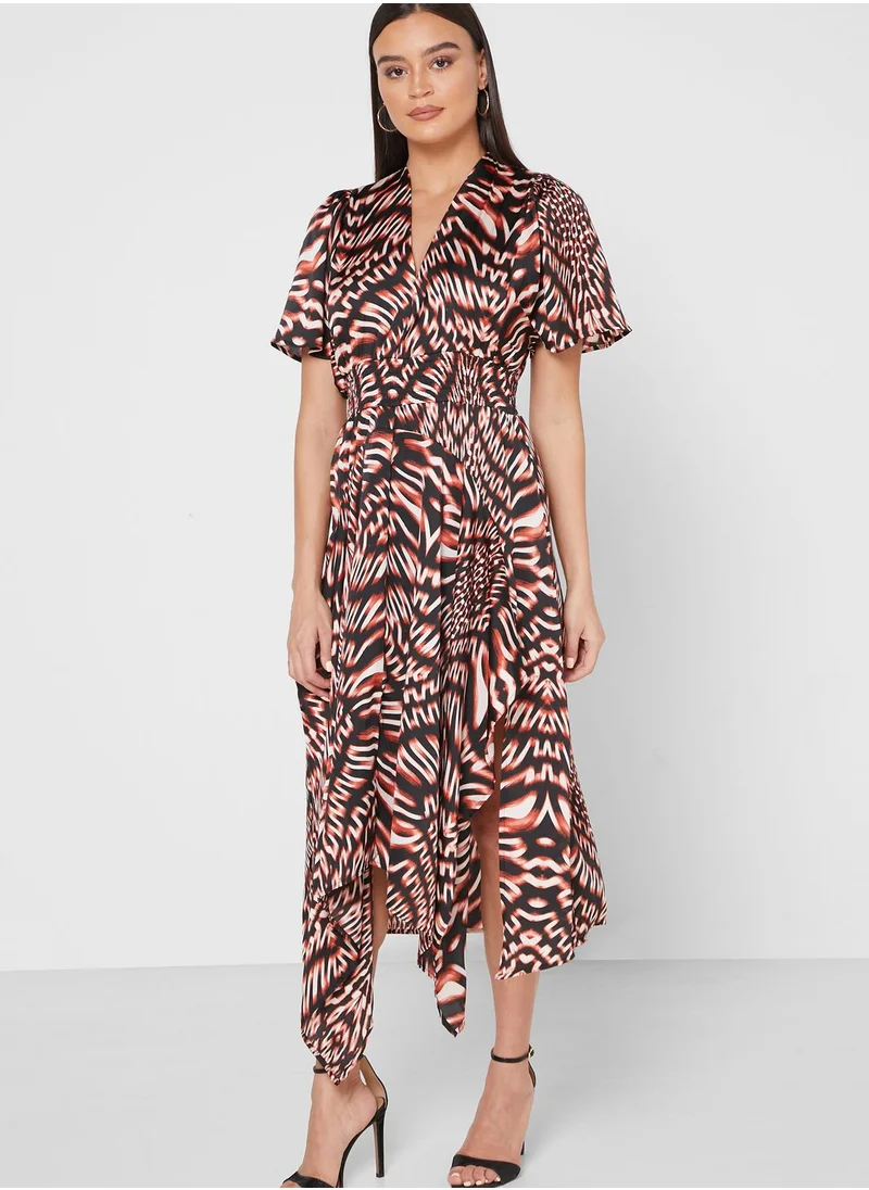 ELLA Printed Smock Waist Midi Dress