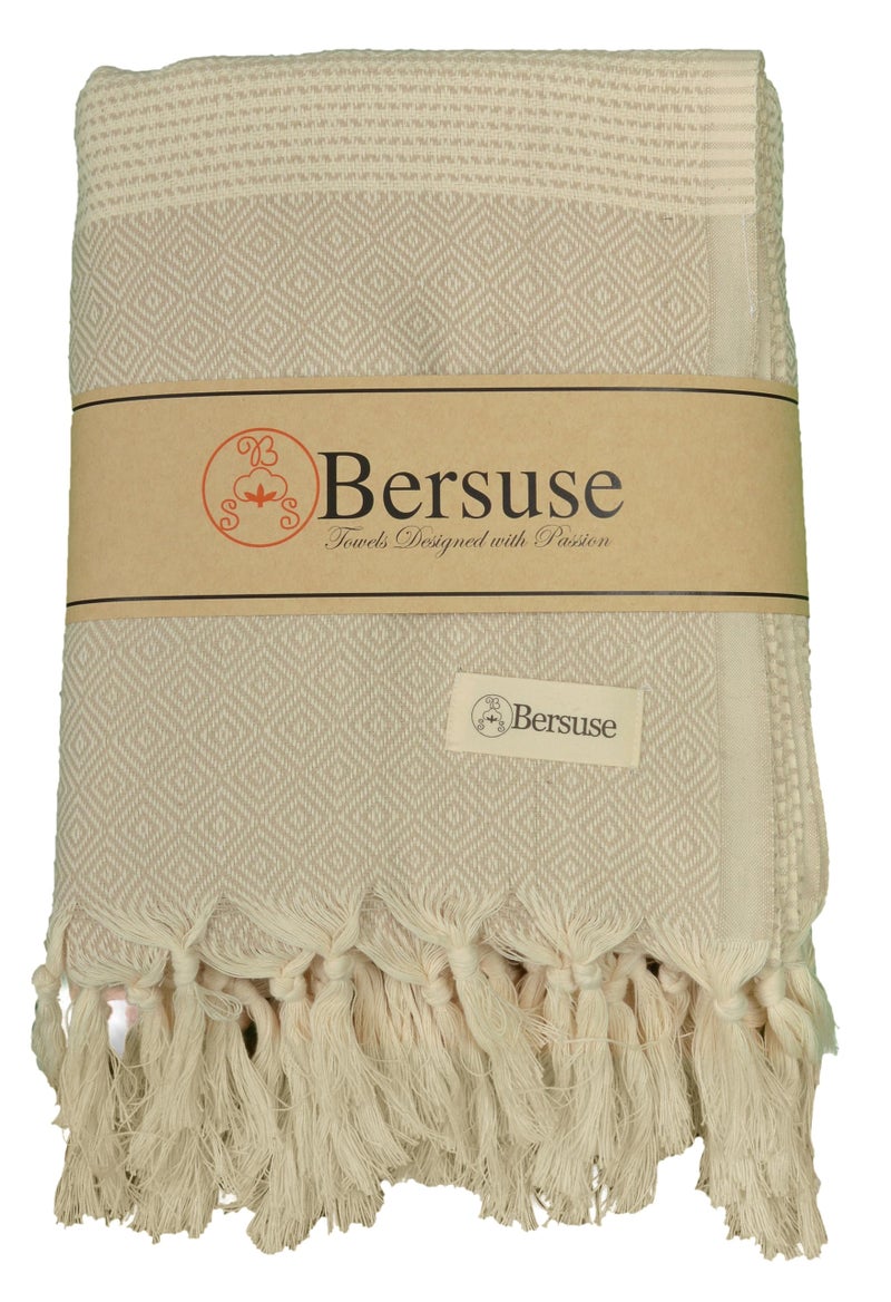 Bersuse 100% Cotton Hierapolis XL Throw Blanket for Couch - 100% Cotton Lightweight Durable Throw Blanket, Big Blanket for Sensitive Skin, Decorative and Versatile - 60x95 Inches, Beige - Image 1