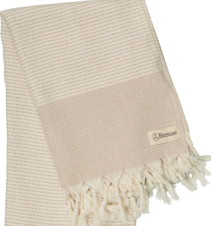 Bersuse 100% Cotton Hierapolis XL Throw Blanket for Couch - 100% Cotton Lightweight Durable Throw Blanket, Big Blanket for Sensitive Skin, Decorative and Versatile - 60x95 Inches, Beige - Image 3