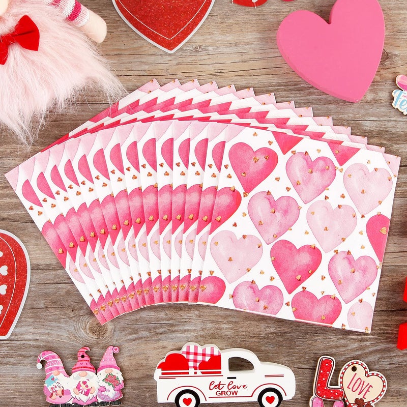 Quera 50 Pack Valentine's Day Paper Napkins Love Heart Beverage Napkins Disposable Dessert Napkin for Spring Wedding Dinner Supplies Tableware Decor (6.5'' x 6.5'') - Image 2