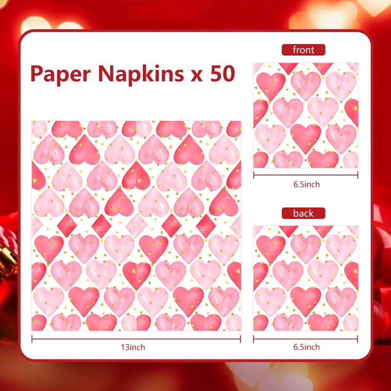 Quera 50 Pack Valentine's Day Paper Napkins Love Heart Beverage Napkins Disposable Dessert Napkin for Spring Wedding Dinner Supplies Tableware Decor (6.5'' x 6.5'') - Image 4