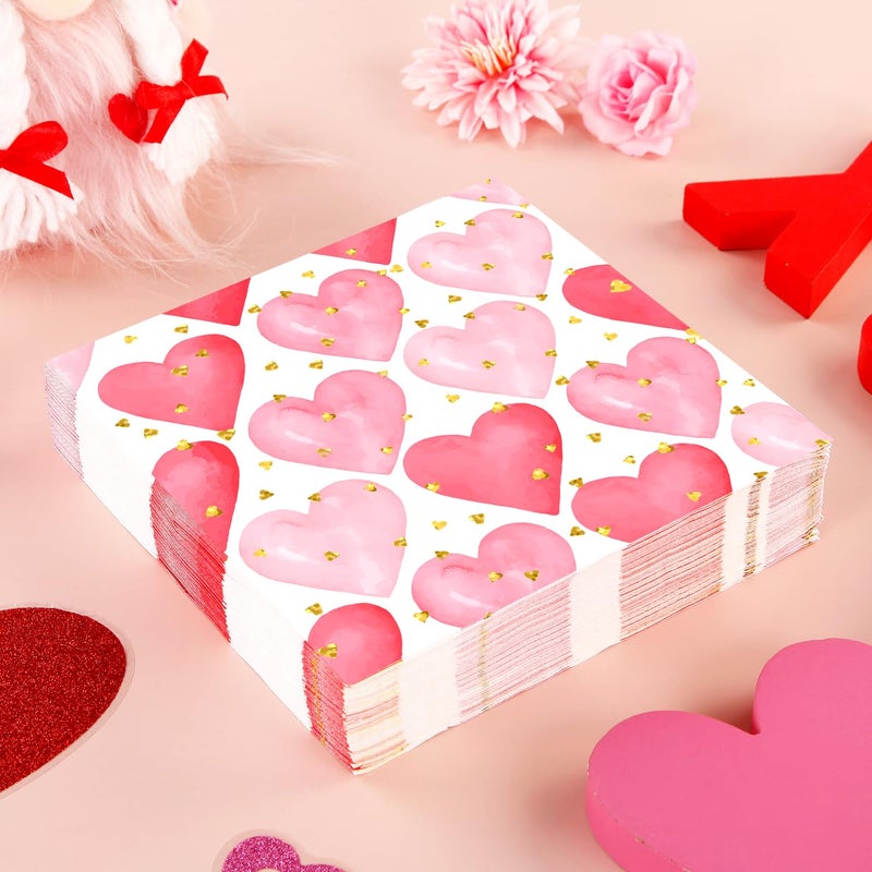 Quera 50 Pack Valentine's Day Paper Napkins Love Heart Beverage Napkins Disposable Dessert Napkin for Spring Wedding Dinner Supplies Tableware Decor (6.5'' x 6.5'') - Image 3