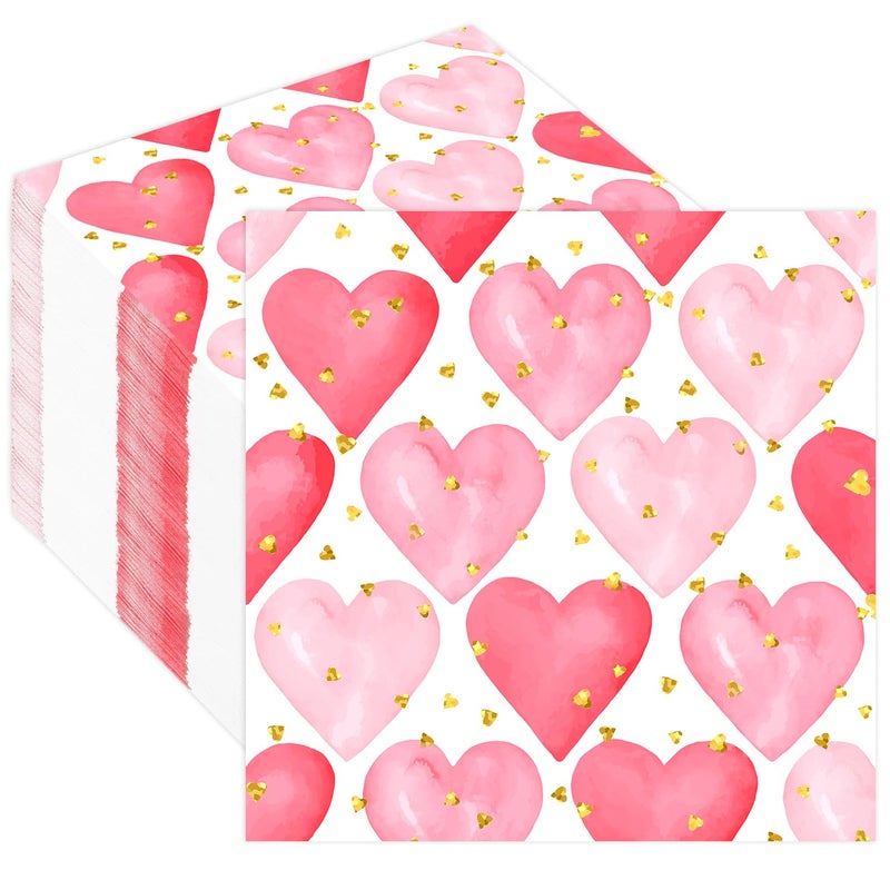 Quera 50 Pack Valentine's Day Paper Napkins Love Heart Beverage Napkins Disposable Dessert Napkin for Spring Wedding Dinner Supplies Tableware Decor (6.5'' x 6.5'') - Image 1