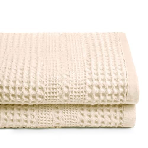 GILDEN TREE Waffle Towels for Bathroom, 100% Cotton Quick Dry Towel, Waffle Bath Towels Large, Absorbent Lightweight Travel Towel, Bath Towels Set of 2, Classic Style (Cream) - Image 1