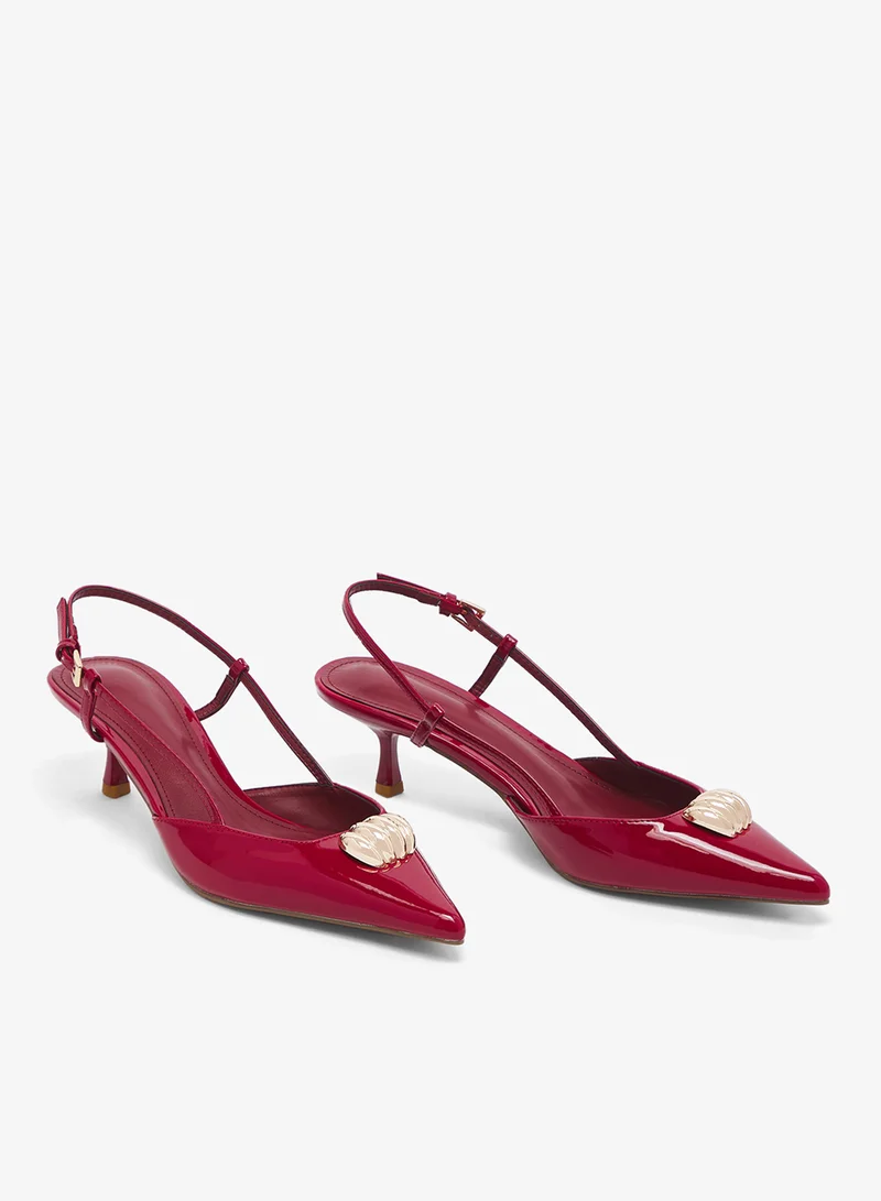 Ella Limited Edition Burgandy Gold Accent Detailed Open Back Pump Mid Heel for Women | Best Price UAE
