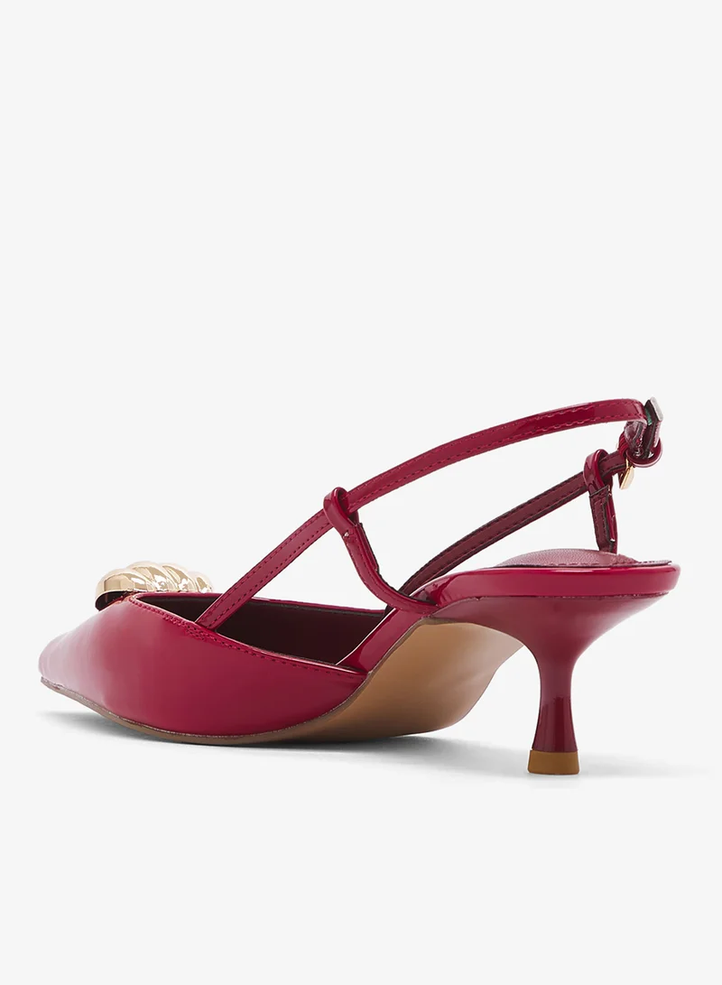Ella Limited Edition Burgandy Gold Accent Detailed Open Back Pump Mid Heel for Women | Best Price UAE