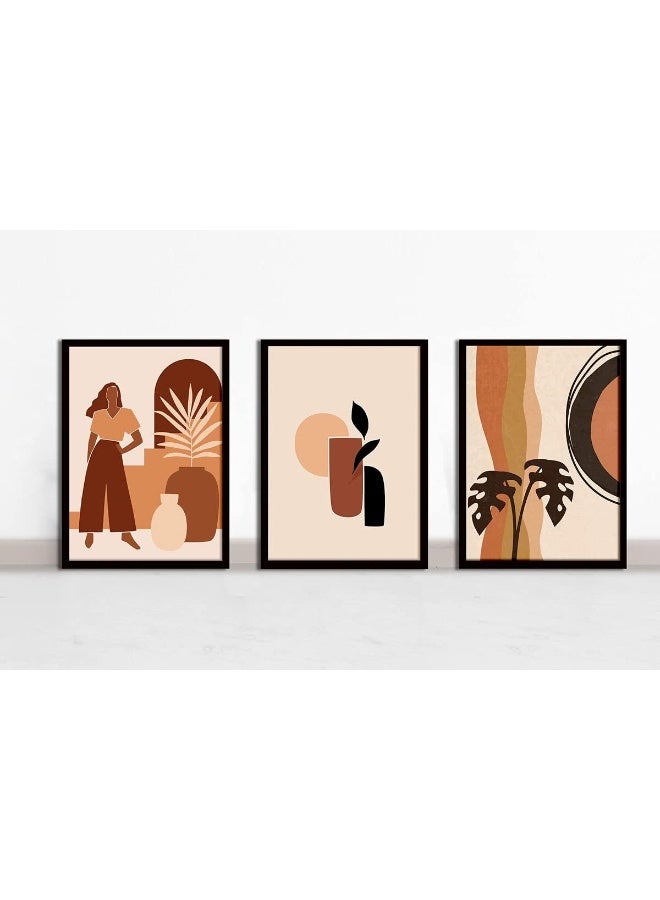 QUOTE - UNQUOTE ART Set of 3 Minimalist Theme Framed Abstract for Home Décor Women Desert Wall for Bedroom 28x36 cm Black Frame - Image 1