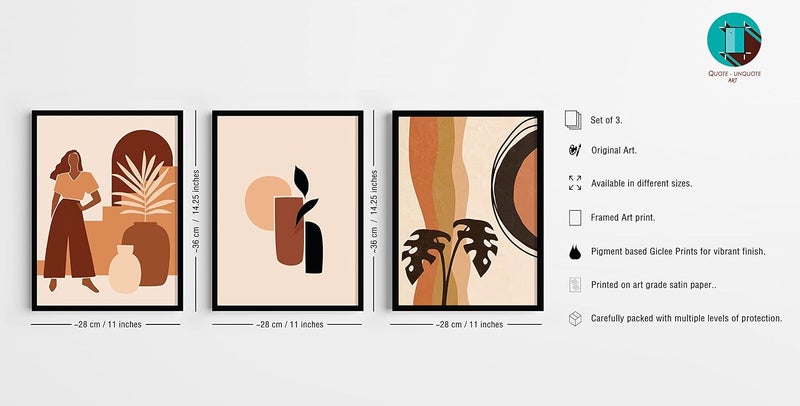 QUOTE - UNQUOTE ART Set of 3 Minimalist Theme Framed Abstract for Home Décor Women Desert Wall for Bedroom 28x36 cm Black Frame - Image 4