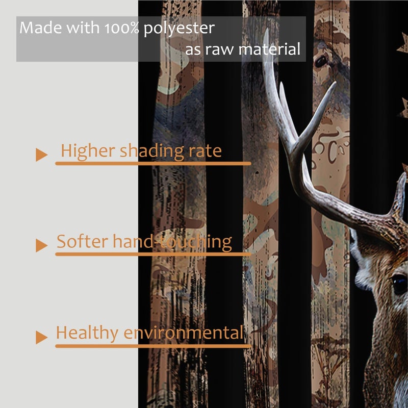 HOSIMA Hunting Deer Curtains for Bedroom Essentials for Men,Forest Wildlife American Flag Curtain for Living Room Kitchen,Hunting Themed Curtains 45 Inch Long 2 Panels Hunter Bedroom Decor. - Image 4