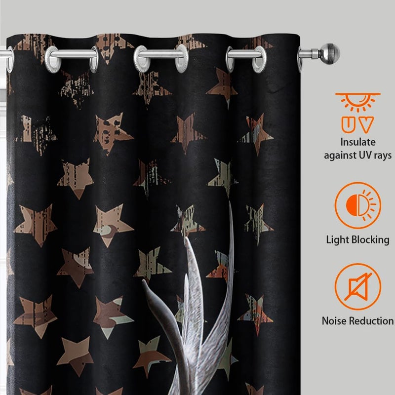 HOSIMA Hunting Deer Curtains for Bedroom Essentials for Men,Forest Wildlife American Flag Curtain for Living Room Kitchen,Hunting Themed Curtains 45 Inch Long 2 Panels Hunter Bedroom Decor. - Image 3