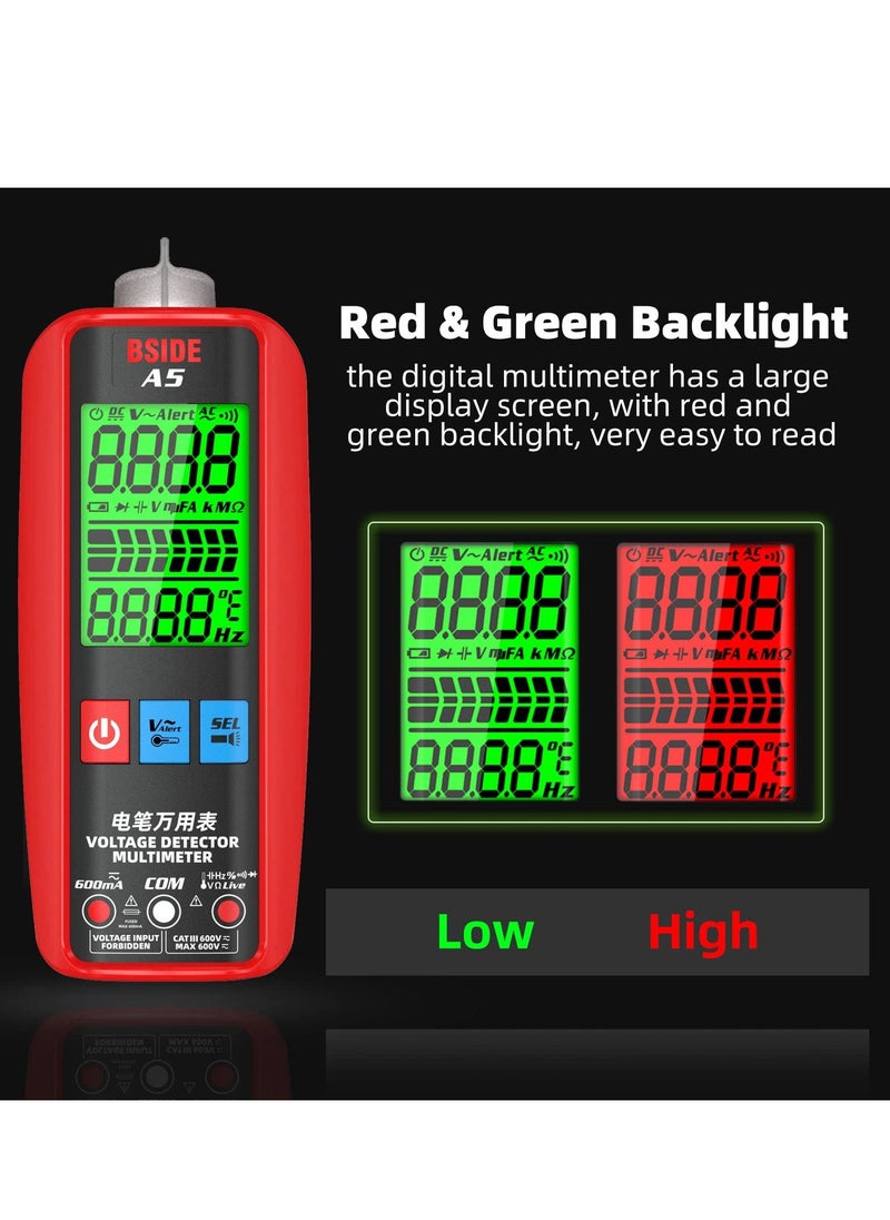 BSIDE - BSIDE A5 Digital Multimeter 3-Results Display Smart Auto Range Voltmeter Ohm Hz Continuity V-Alert Live Wire Voltage Tester with Protect Case - Image 1
