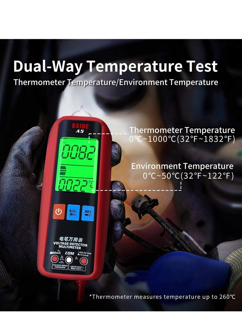 BSIDE - BSIDE A5 Digital Multimeter 3-Results Display Smart Auto Range Voltmeter Ohm Hz Continuity V-Alert Live Wire Voltage Tester with Protect Case - Image 1