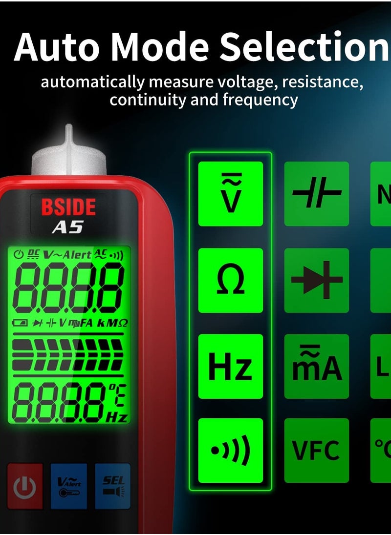 BSIDE - BSIDE A5 Digital Multimeter 3-Results Display Smart Auto Range Voltmeter Ohm Hz Continuity V-Alert Live Wire Voltage Tester with Protect Case - Image 1