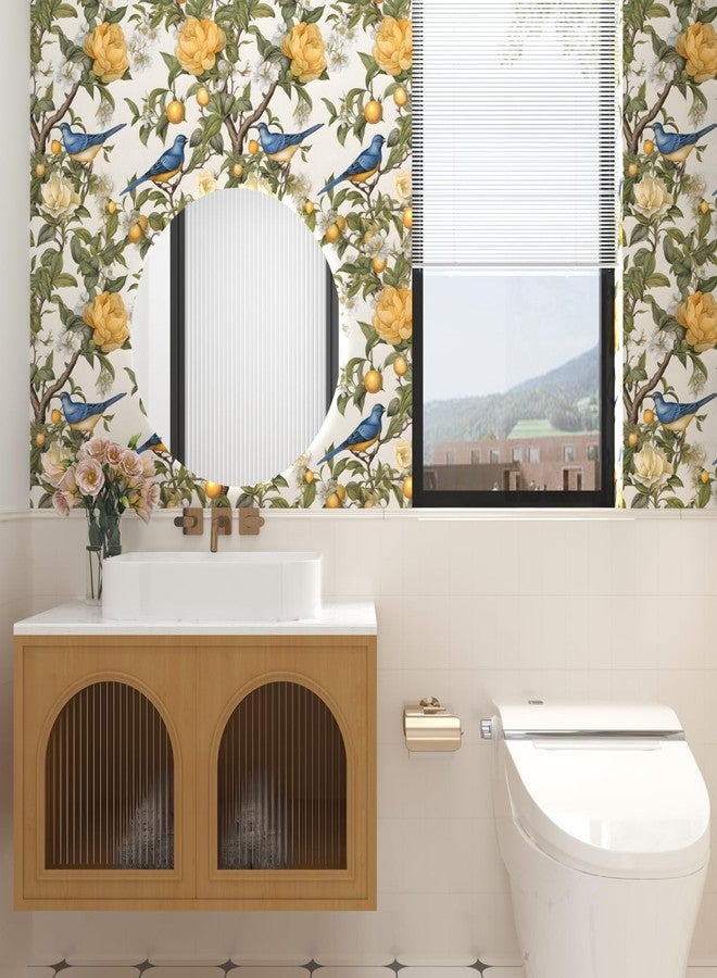 Danodoi Blue Bird Wallpaper Peel and Stick Wallpaper Lemon Tree Wallpaper Yellow Floral Contact Paper for Cabinets Waterproof Self Adhesive Wall Paper for Kitchen Countertop Wall 17.5" x 118" - Image 4