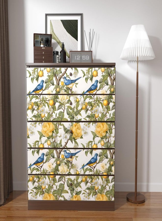 Danodoi Blue Bird Wallpaper Peel and Stick Wallpaper Lemon Tree Wallpaper Yellow Floral Contact Paper for Cabinets Waterproof Self Adhesive Wall Paper for Kitchen Countertop Wall 17.5" x 118" - Image 2