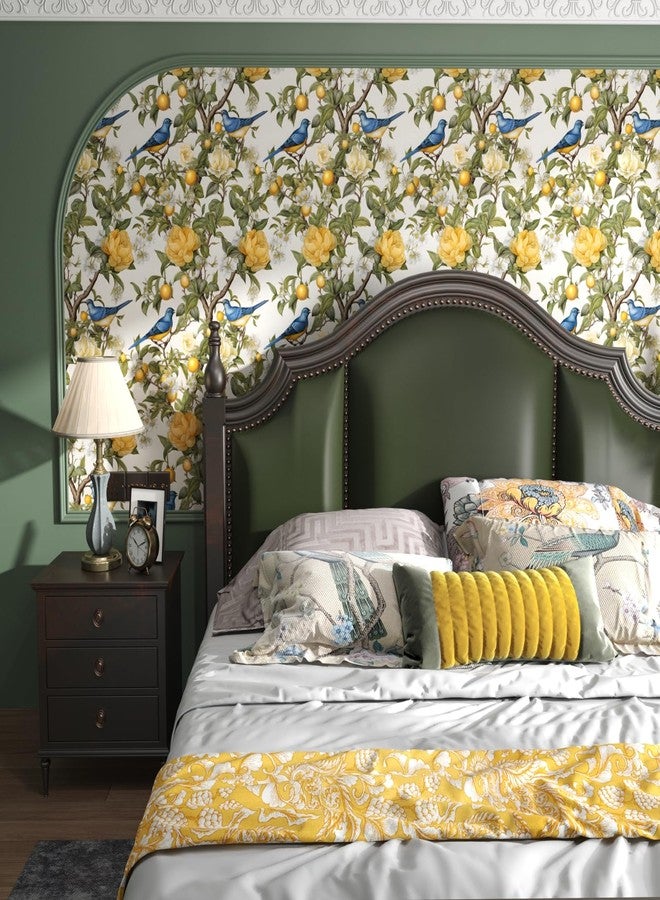 Danodoi Blue Bird Wallpaper Peel and Stick Wallpaper Lemon Tree Wallpaper Yellow Floral Contact Paper for Cabinets Waterproof Self Adhesive Wall Paper for Kitchen Countertop Wall 17.5" x 118" - Image 3