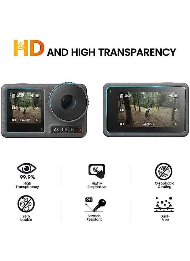 STARTRC Tempered Glass Screen Protector Compatible For DJI Osmo Action 3 2pcs STARTRC 3-in-1 Lens Front and Back Screen Tempered Glass Film