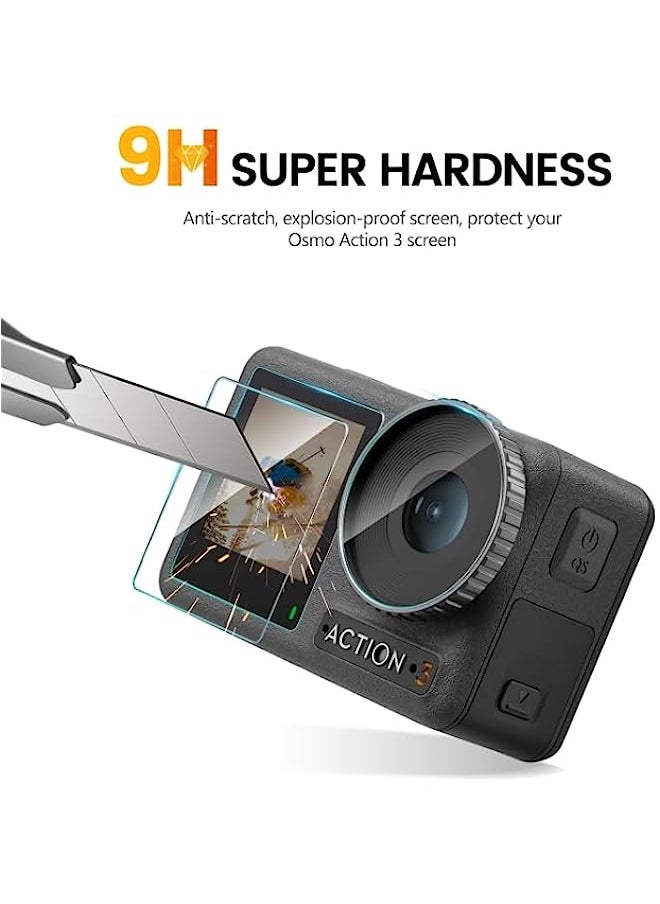 STARTRC Tempered Glass Screen Protector Compatible For DJI Osmo Action 3 2pcs STARTRC 3-in-1 Lens Front and Back Screen Tempered Glass Film