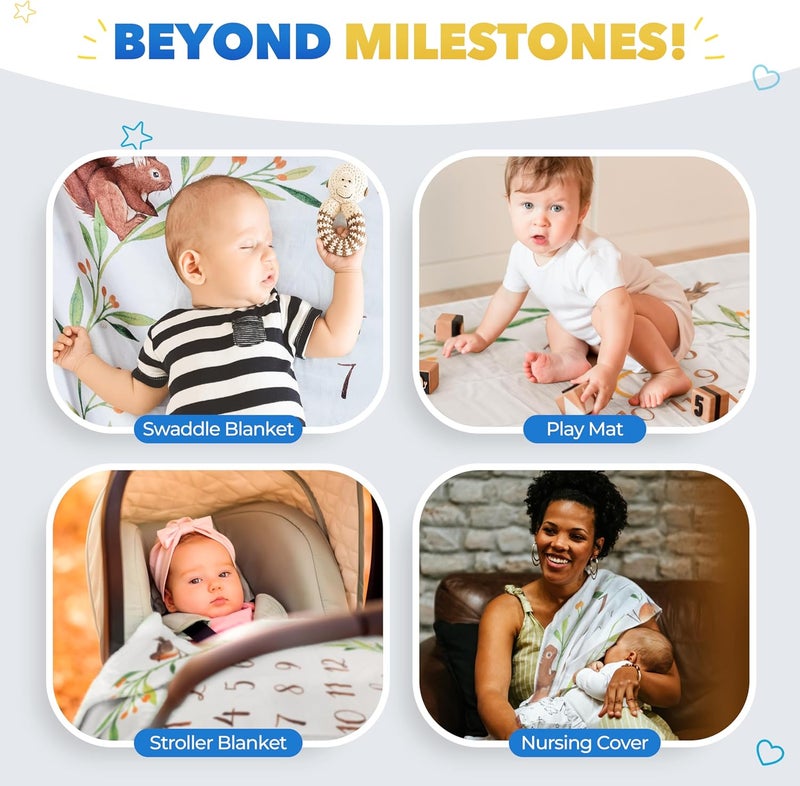 Bubzi Co Baby Monthly Milestone Blanket Soft Woodland Photo Blanket for Baby Boy  Baby Girl Nursery Bed Blanket Newborn Essentials Baby Registry Must Haves - Image 5