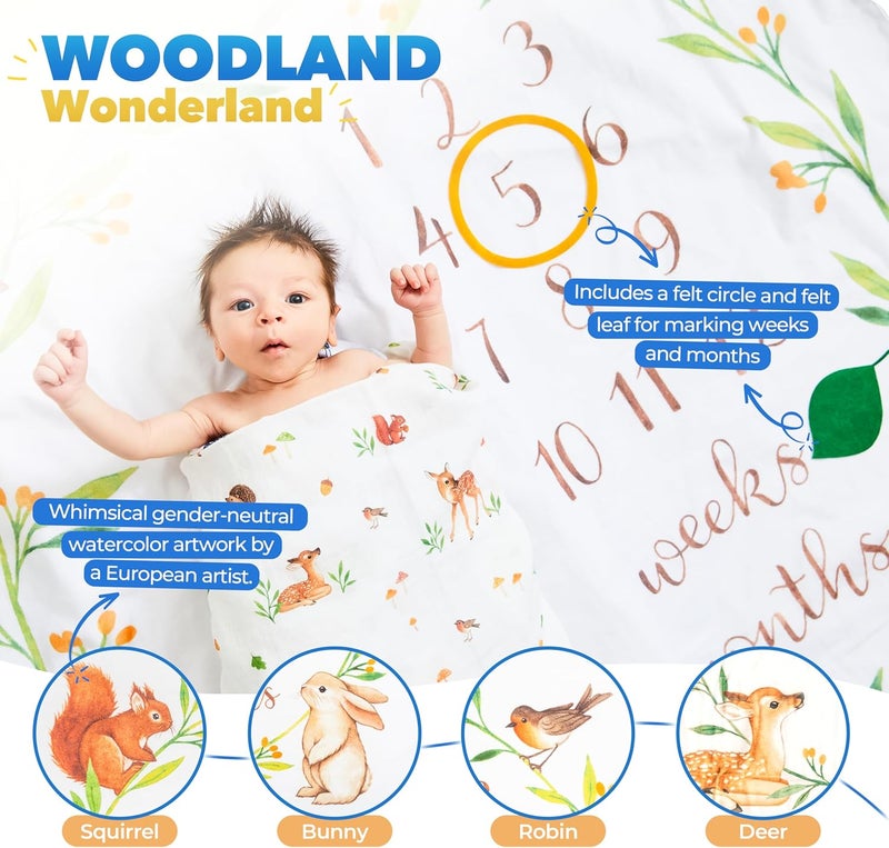 Bubzi Co Baby Monthly Milestone Blanket Soft Woodland Photo Blanket for Baby Boy  Baby Girl Nursery Bed Blanket Newborn Essentials Baby Registry Must Haves - Image 4