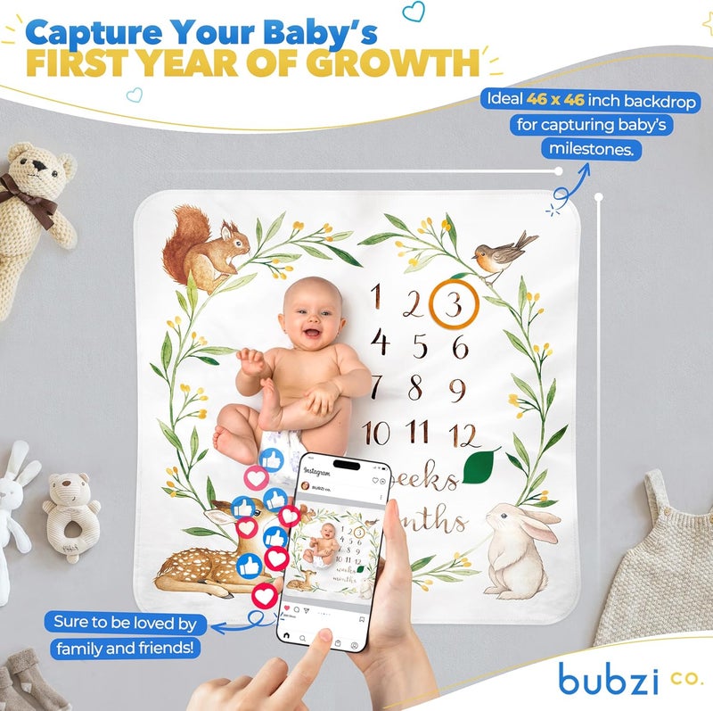 Bubzi Co Baby Monthly Milestone Blanket Soft Woodland Photo Blanket for Baby Boy  Baby Girl Nursery Bed Blanket Newborn Essentials Baby Registry Must Haves - Image 2