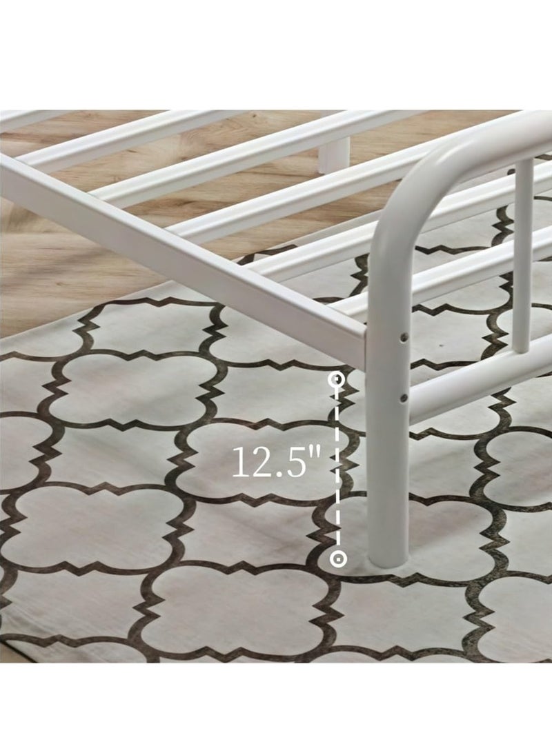 شو وو إطار سرير سميك وسهل التركيب مع لوح أمامي ولوح خلفي، إطار سرير مزدوج بمنصة معدنية، يدعم جميع الشرائح المعدنية، تخزين أسفل السرير، لا حاجة إلى زنبرك صندوقي، إطار سرير خالٍ من الضوضاء، أبيض 150*200 سم - Image 4