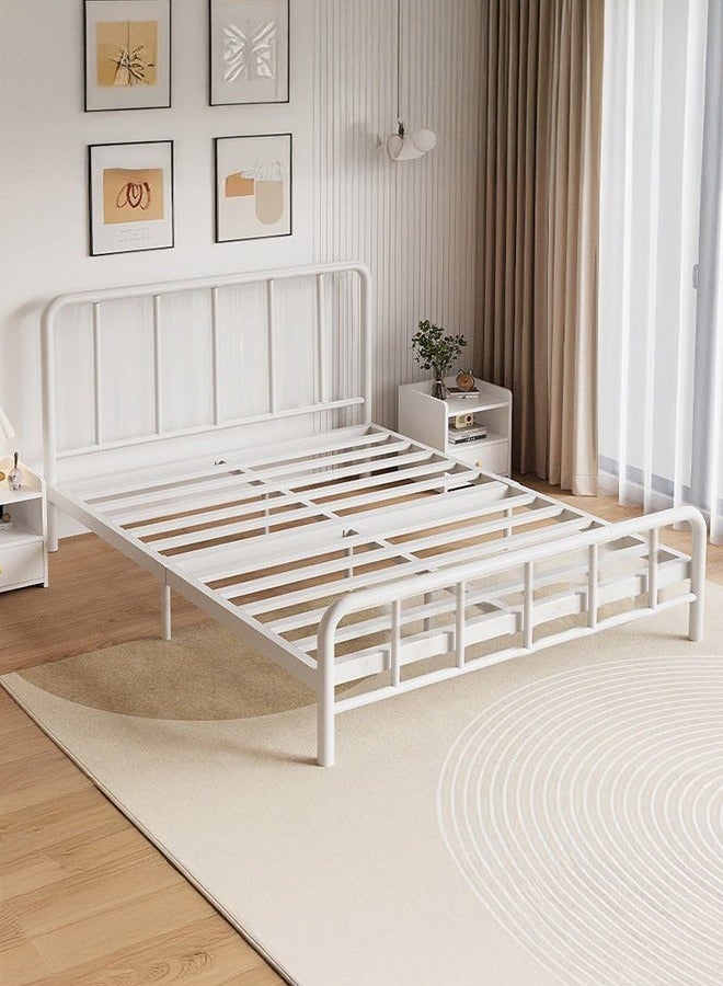 شو وو إطار سرير سميك وسهل التركيب مع لوح أمامي ولوح خلفي، إطار سرير مزدوج بمنصة معدنية، يدعم جميع الشرائح المعدنية، تخزين أسفل السرير، لا حاجة إلى زنبرك صندوقي، إطار سرير خالٍ من الضوضاء، أبيض 150*200 سم - Image 1