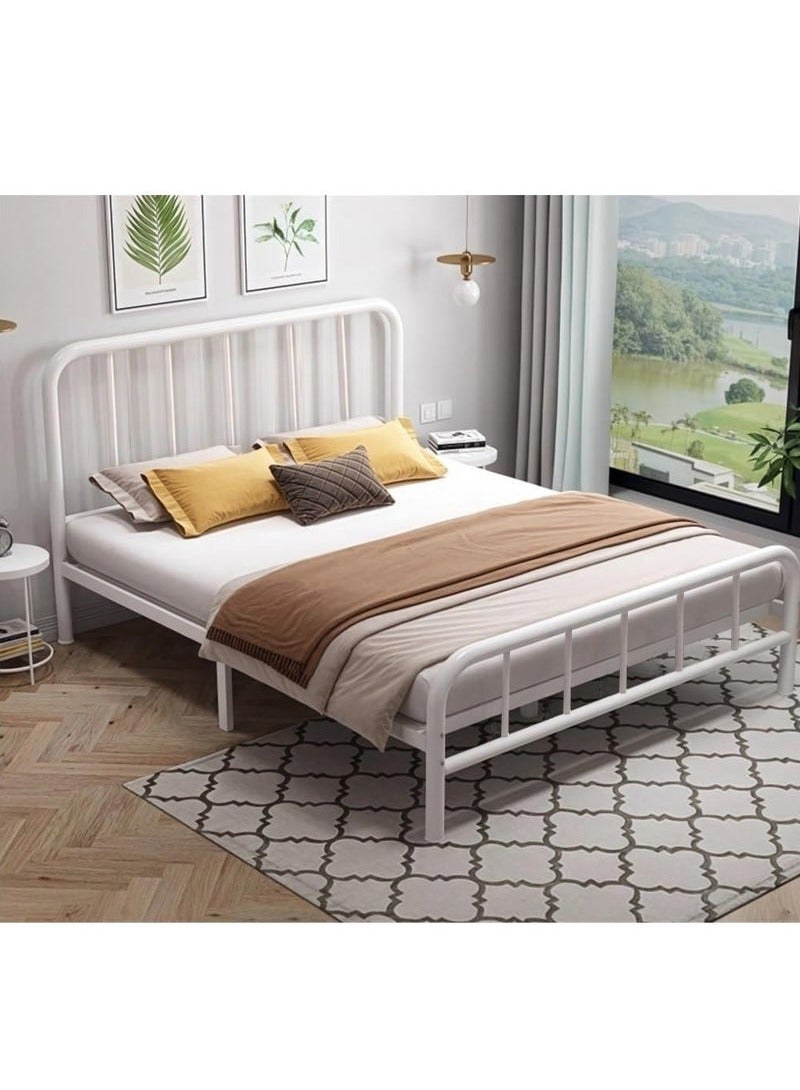 شو وو إطار سرير سميك وسهل التركيب مع لوح أمامي ولوح خلفي، إطار سرير مزدوج بمنصة معدنية، يدعم جميع الشرائح المعدنية، تخزين أسفل السرير، لا حاجة إلى زنبرك صندوقي، إطار سرير خالٍ من الضوضاء، أبيض 150*200 سم - Image 2