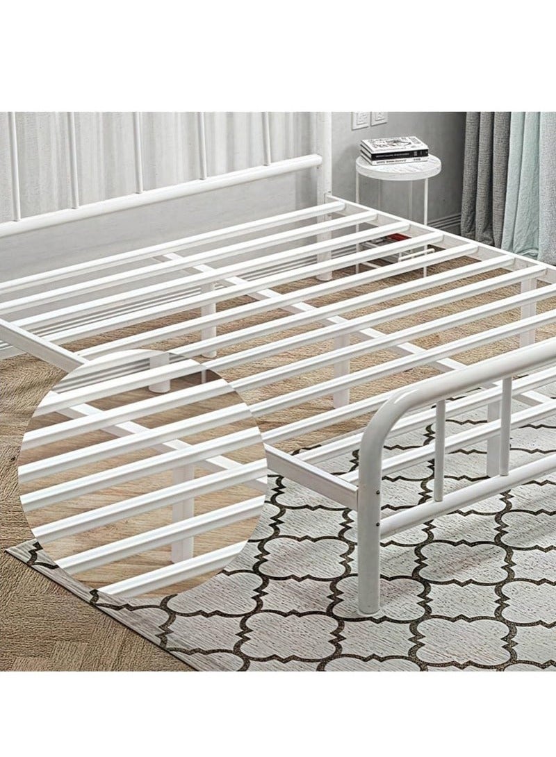 شو وو إطار سرير سميك وسهل التركيب مع لوح أمامي ولوح خلفي، إطار سرير مزدوج بمنصة معدنية، يدعم جميع الشرائح المعدنية، تخزين أسفل السرير، لا حاجة إلى زنبرك صندوقي، إطار سرير خالٍ من الضوضاء، أبيض 150*200 سم - Image 3