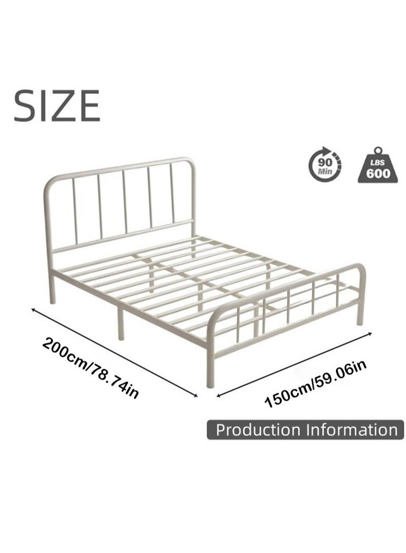 شو وو إطار سرير سميك وسهل التركيب مع لوح أمامي ولوح خلفي، إطار سرير مزدوج بمنصة معدنية، يدعم جميع الشرائح المعدنية، تخزين أسفل السرير، لا حاجة إلى زنبرك صندوقي، إطار سرير خالٍ من الضوضاء، أبيض 150*200 سم - Image 5
