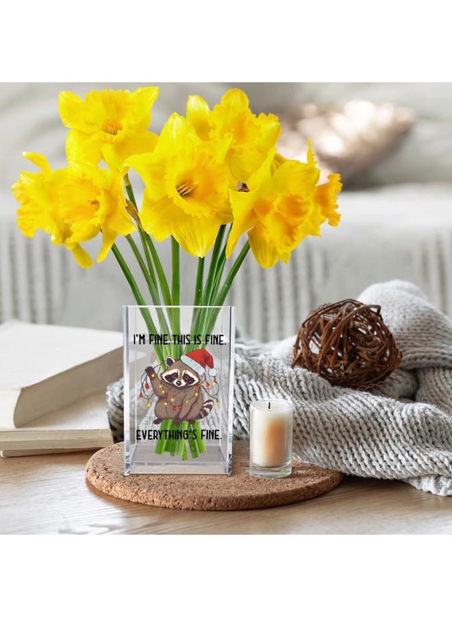 Vgrti I'm Fine This Is Fine Acrylic Cosmetic Pencil Pen Holder Cup, Funny Raccoon Christmas Pen Holder Cup, Raccoon Lover Gifts for Women Men, Office Sarcastic Gifts for Women Men Colleague Boss - Image 5