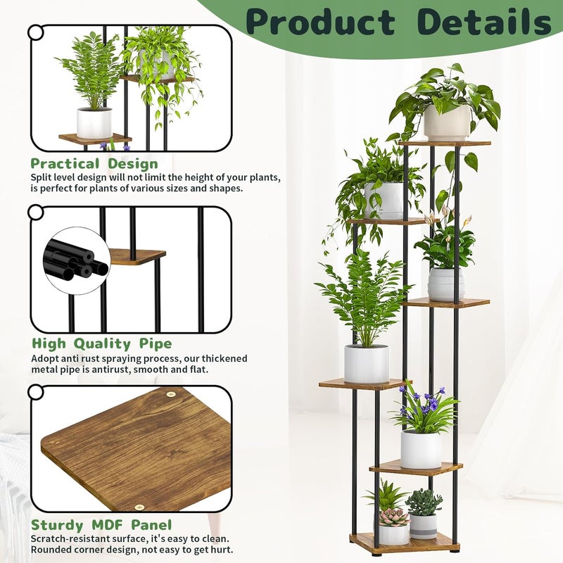 Digtokore Plant Stand Indoor 6 Tier Tall Plant Rack Indoor Outdoor Corner Display Shelf Flower Pot Holder Metal Flower Shelves for Multiple Plants - Image 2