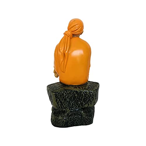 Hemant art Shirdi Sai Baba Marbal Sitting on Idol,Statue,Murti - 7.5 Inche Orange - Image 2