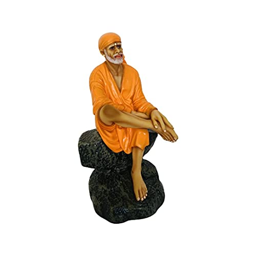 Hemant art Shirdi Sai Baba Marbal Sitting on Idol,Statue,Murti - 7.5 Inche Orange - Image 5