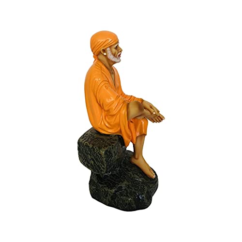 Hemant art Shirdi Sai Baba Marbal Sitting on Idol,Statue,Murti - 7.5 Inche Orange - Image 4