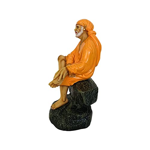 Hemant art Shirdi Sai Baba Marbal Sitting on Idol,Statue,Murti - 7.5 Inche Orange - Image 3