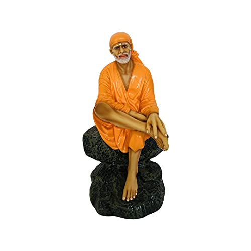 Hemant art Shirdi Sai Baba Marbal Sitting on Idol,Statue,Murti - 7.5 Inche Orange - Image 1