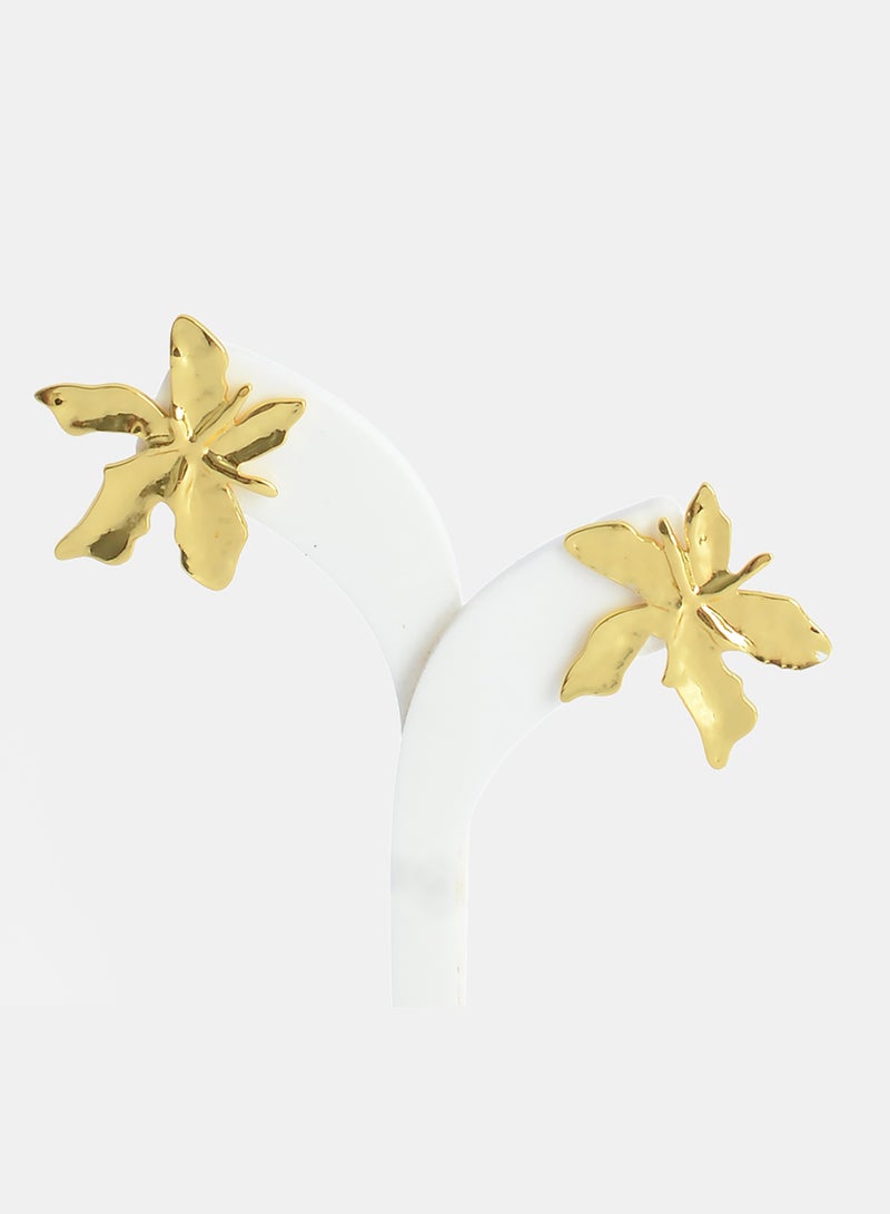 Akher el Ankoud Large Flower-Shaped Screw-In Earrings With Raised Patterns And Irregular Edges - Image 1