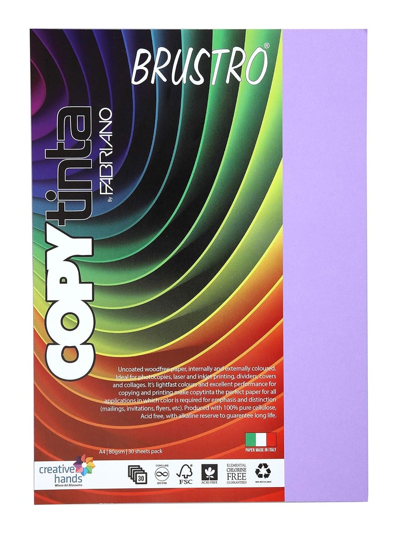 Copytinta Coloured Craft Paper A4 Size, 80 GSM, (60 sheets), Violet Shade (VIOLETTA) | Ideal for photocopies, laser, prints, fax, dividers, covers, collages, craft, school, office