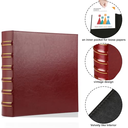 LETVPVOW Vintage Hardback 3 Ring Binder 2 Inch, Professional Leather Binders 2 Inch D Ring, Holds 400 Sheets Capacity 2 Pack - Dark Red - Image 3