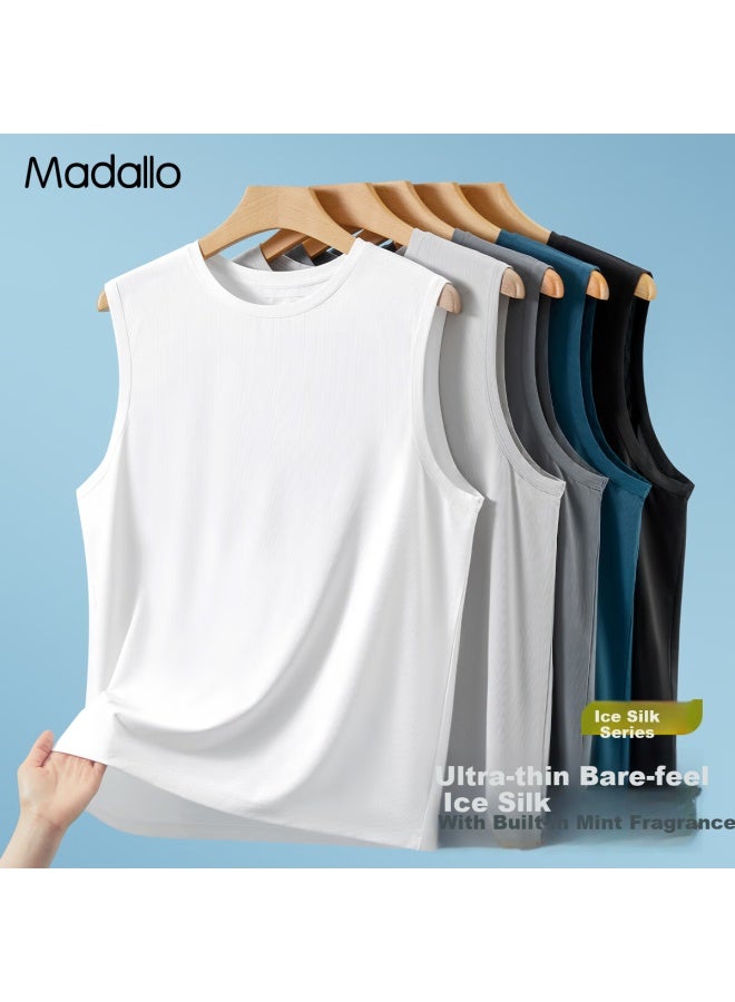 Modal Ultra-thin Ice Silk Men's Wide Shoulder 7a Antibacterial Inner Wear Crossbar Sports Summer Sleeveless Undershirt 25 New Model - Image 3