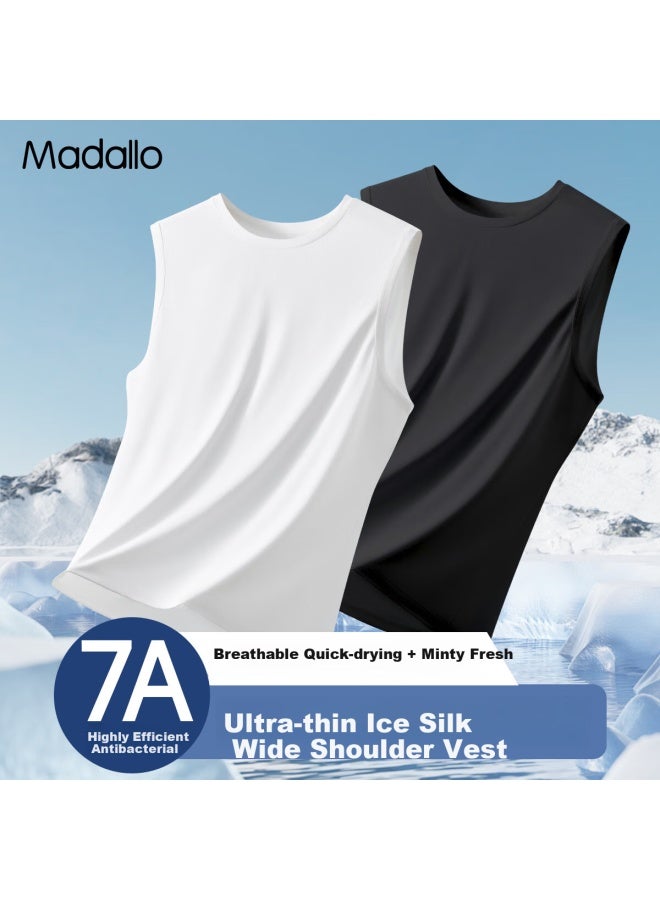 Modal Ultra-thin Ice Silk Men's Wide Shoulder 7a Antibacterial Inner Wear Crossbar Sports Summer Sleeveless Undershirt 25 New Model - Image 1