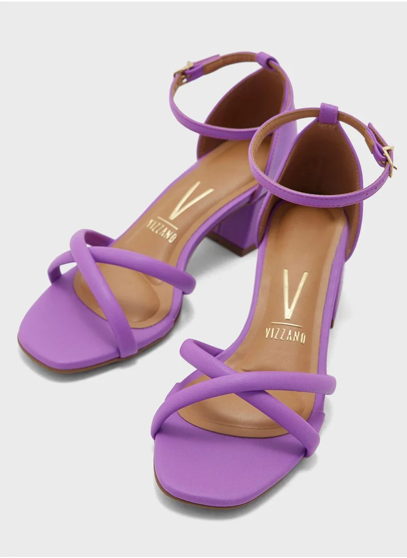 VIZZANO Khaleesi Ankle Strap Mid Heel Sandals
