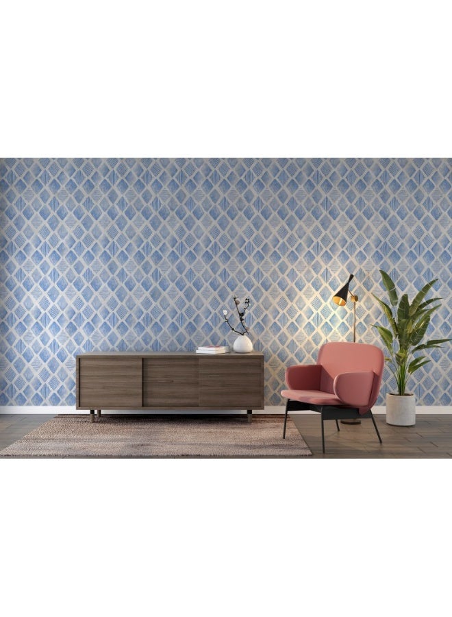 Home Gallery Blue Watercolor Seamless Pattern  Fabric Wallpaper Covers An Area ​​Up To 4.2Mx3M With Adhesive  And Smoothing Tool - Image 1