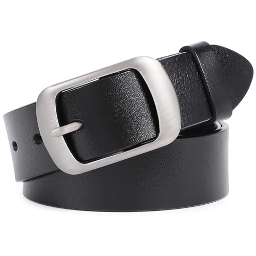 WHIPPY Women Leather Belts for Jeans Pants Fashion Dress Belt for Women with Solid Pin Buckle, Black, M - Image 1