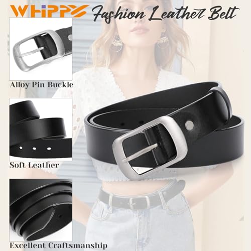 WHIPPY Women Leather Belts for Jeans Pants Fashion Dress Belt for Women with Solid Pin Buckle, Black, M - Image 3
