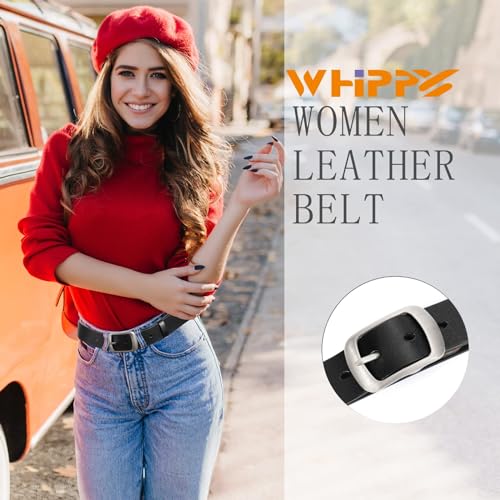 WHIPPY Women Leather Belts for Jeans Pants Fashion Dress Belt for Women with Solid Pin Buckle, Black, M - Image 2