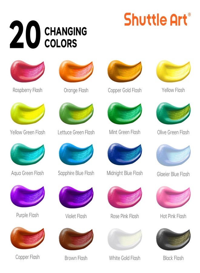 Shuttle Art Color Change Acrylic Paint, 20 Chameleon Colors Acrylic Paint, 60ml/2oz Bottles, Iridescent Paint for Artists, Beginners, Kids Painting & Crafting on Canvas, Rocks, Wood, Fabric, Ceramic - Image 3