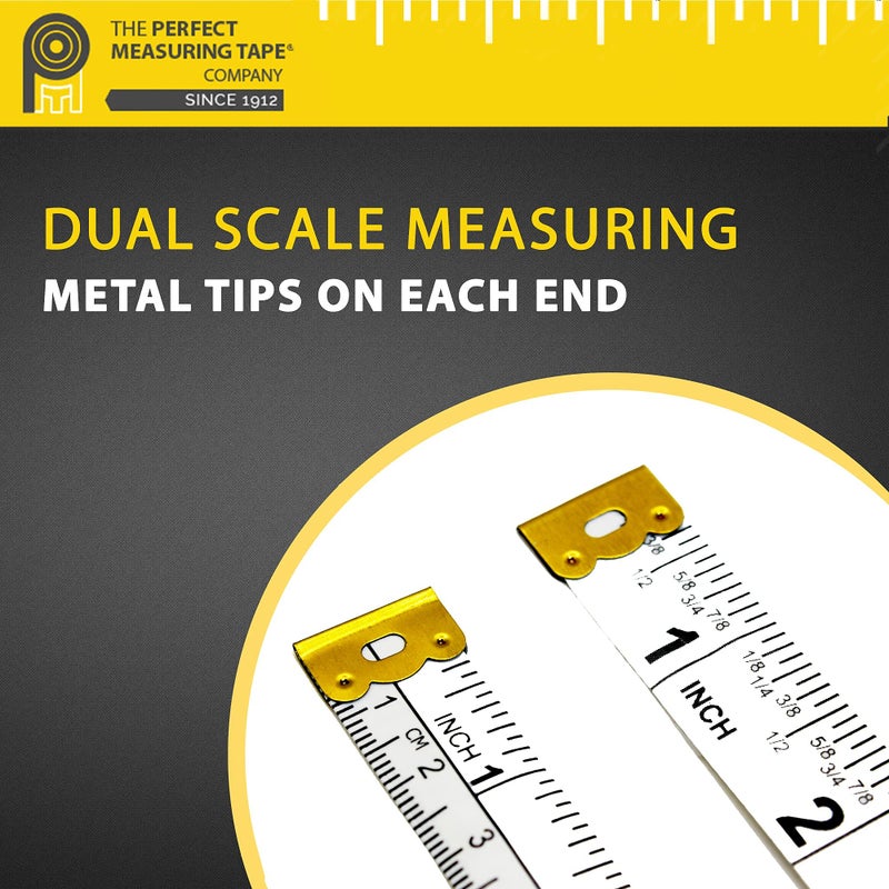PERFECT MEASURING TAPE شريط قياس مثالي متعدد الاستخدامات 60 بوصة مزدوج الجوانب بوصات كسرية وملليمتر/سنتيمتر TR-16-frac (60 بوصة أبيض) - Image 3